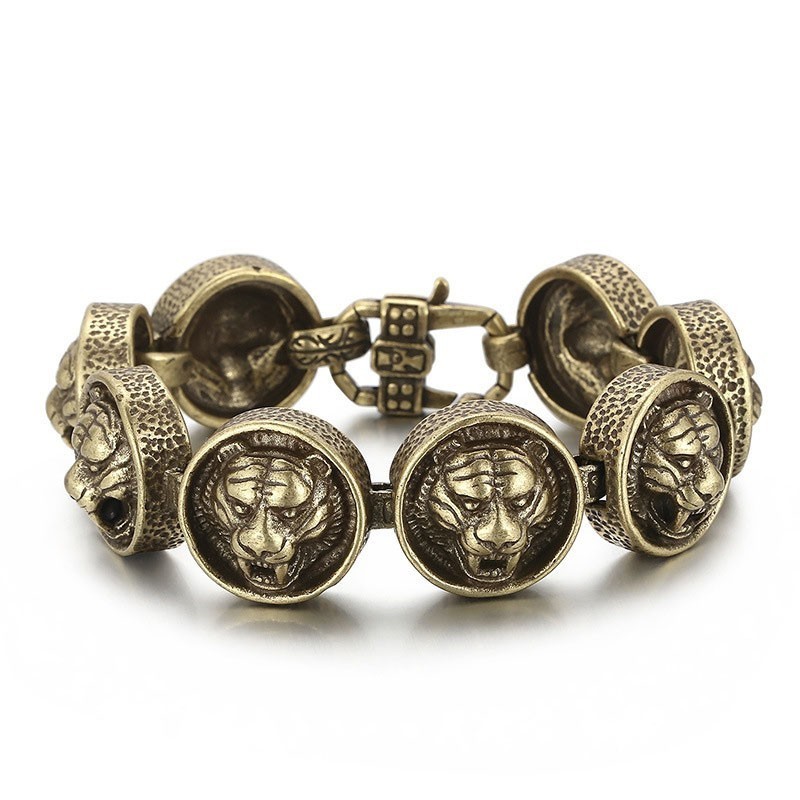 Bransoletka Vintage Tiger Head Round Titanium Dla Mężczyzn Bransoletka Vintage Tiger Head Round Titanium Dla Mężczyzn