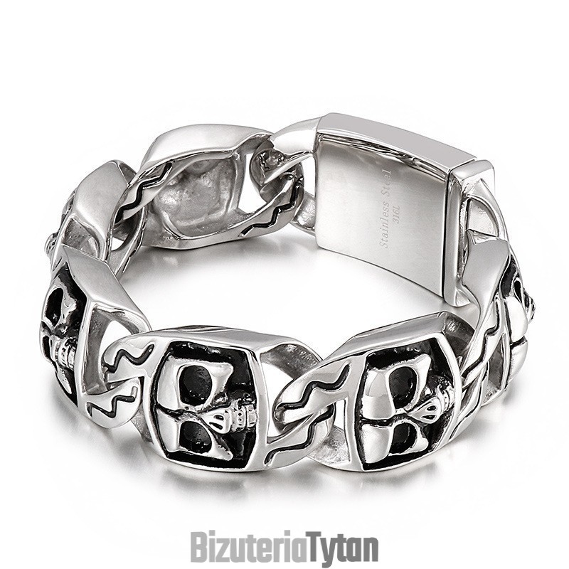 Popularna Męska Bransoletka Z Tytanu Cool Skull