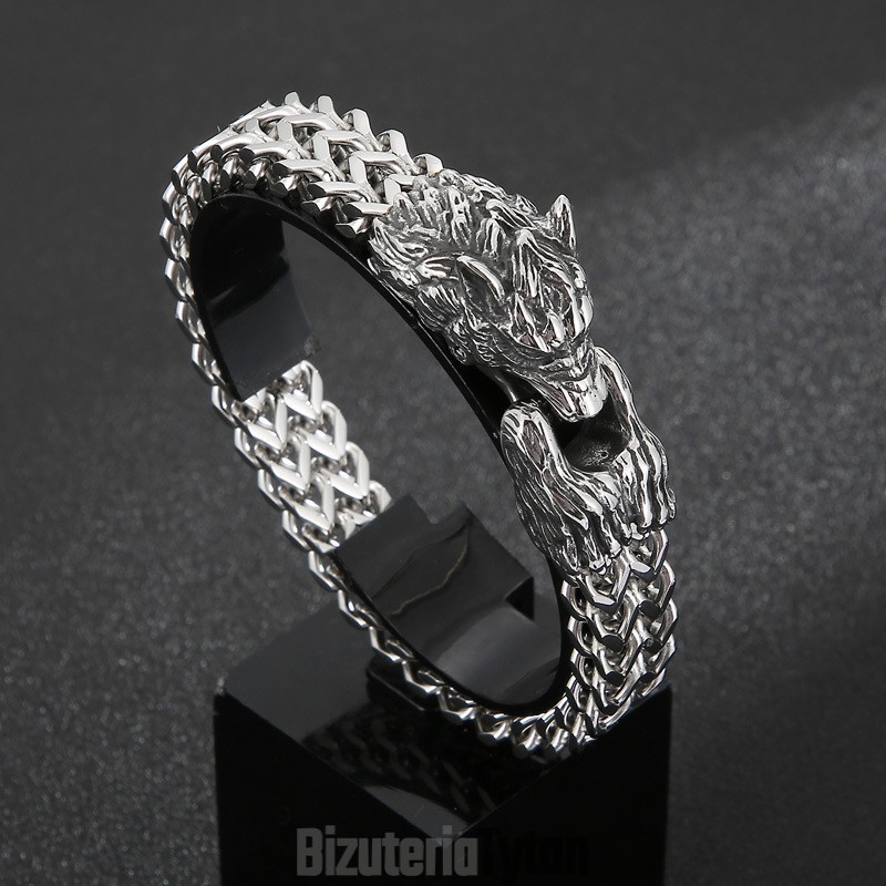 Bransoletka Cool Wolf Head Double Casting Titanium Dla Mężczyzn