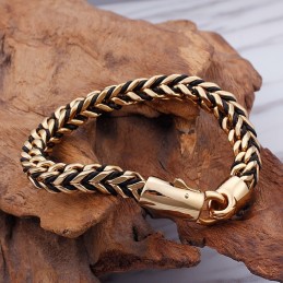 Bransoleta New Wave Retro Leather Braided Rope Titanium