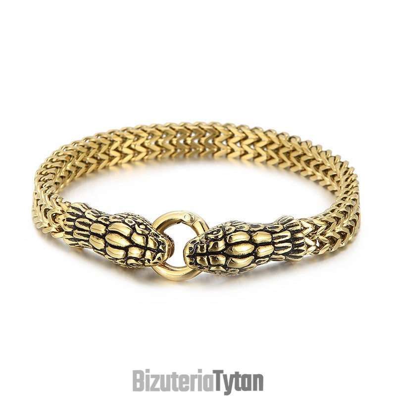 Fajna, Stylowa, Vintage, Elegancka Bransoletka Z Tytanu Z Podwójną Głową Węża Dla Mężczyzn