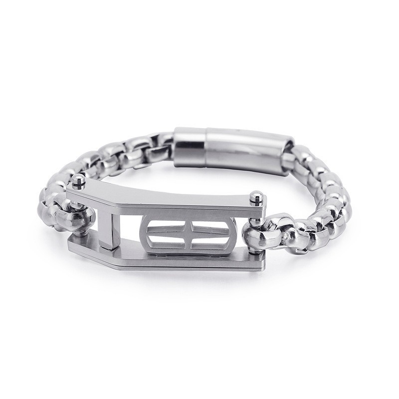 Bransoleta Męska Rock Hip-Hop Cross Hollow Square Titanium