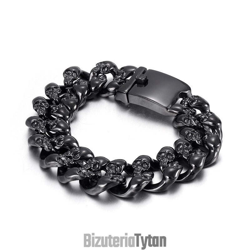 Fajna Męska Bransoletka Z Tytanu Double Skull Fajna Męska Bransoletka Z Tytanu Double Skull