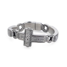 Elegancka Męska Bransoleta Z Wygiętym Krzyżem Z Tytanu