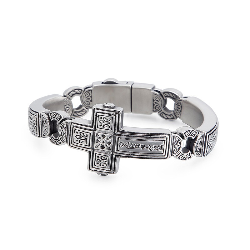 Elegancka Męska Bransoleta Z Wygiętym Krzyżem Z Tytanu Elegancka Męska Bransoleta Z Wygiętym Krzyżem Z Tytanu