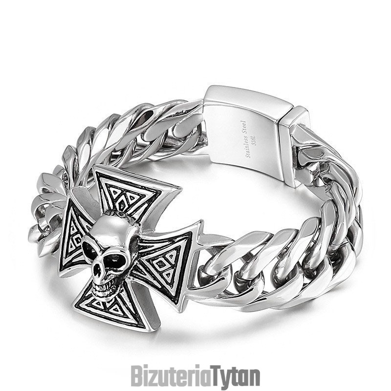Fajna Męska Bransoletka Z Czaszką I Krzyżem Fajna Męska Bransoletka Z Czaszką I Krzyżem