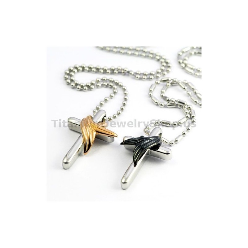 Angel Wings Cross Titanium Lovers Pendants Prezenty Na Walentynki - Darmowe Łańcuszki