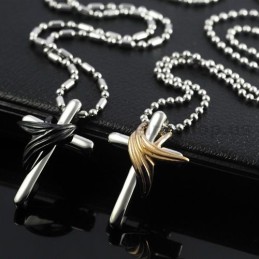 Angel Wings Cross Titanium Lovers Pendants Prezenty Na Walentynki - Darmowe Łańcuszki