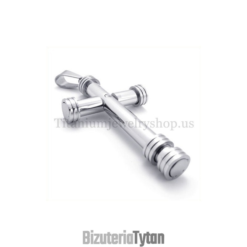 Srebrny Cylinder Modny Tytanowy Krzyż Wisiorek Srebrny Cylinder Modny Tytanowy Krzyż Wisiorek