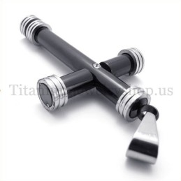 Modny Czarny Walec Tytanowy Krzyż Wisiorek