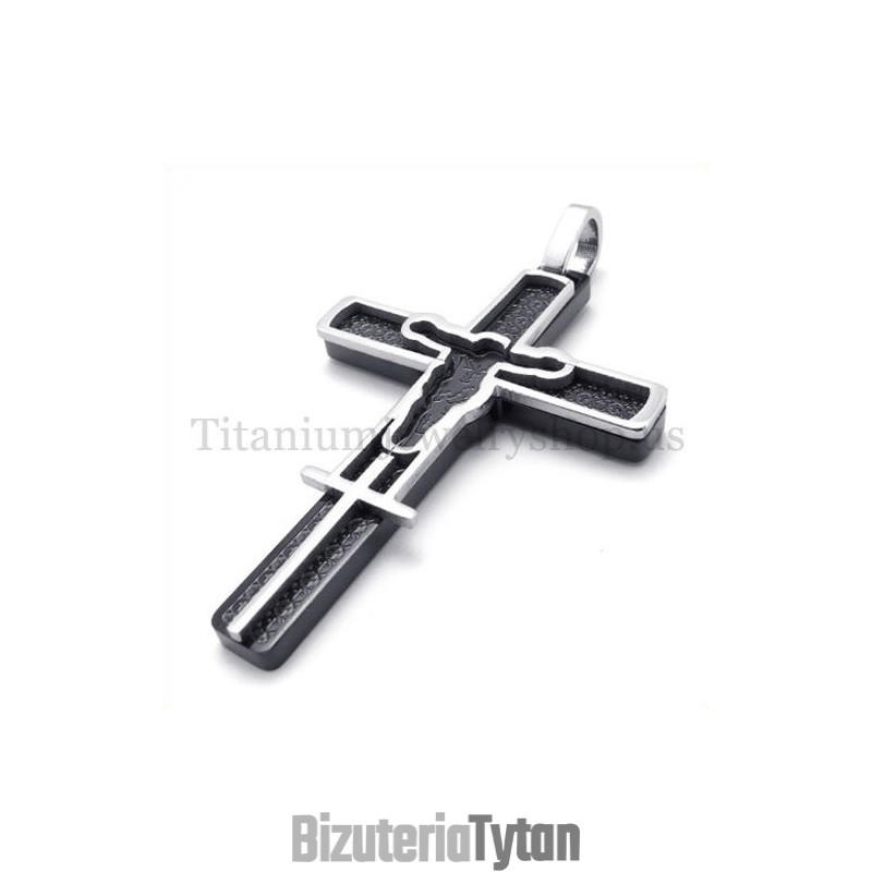 Czarny Rzeźbiony Krzyż Z Tytanu Z Wzorem Jezusa Czarny Rzeźbiony Krzyż Z Tytanu Z Wzorem Jezusa