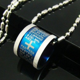 Mężczyzna Niebieski Krzyż Biblijny Roller Naszyjnik Wisiorek Z Czystego Tytanu