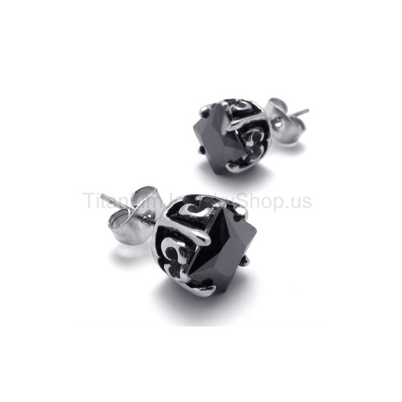 Czarne Kolczyki Retro Bud Titanium