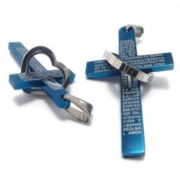 Cool Man Heart Cross Bible Titanium Steel Pendant (Nowość) Kolor Niebieski