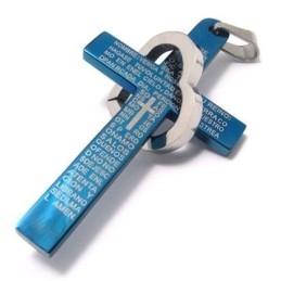 Cool Man Heart Cross Bible Titanium Steel Pendant (Nowość) Kolor Niebieski