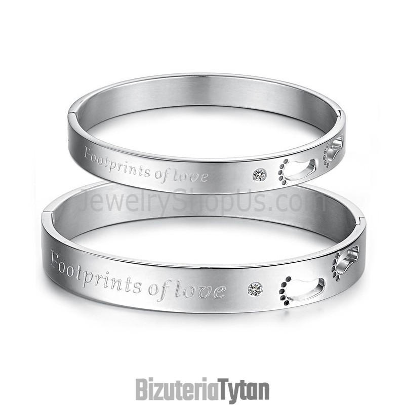 Bransoletki Dla Par Z Tatanium "Footrints Of Love" Z Pustymi Śladami Stóp I Kryształkami C850 Bransoletki Dla Par Z Tatanium "Footrints Of Love" Z Pustymi Śladami Stóp I Kryształkami C850