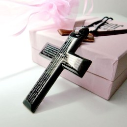 Mężczyzna Czarny Krzyż Biblia Czysty Tytan Wisiorek Prezent