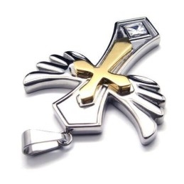 Wisiorek Ze Stali Tytanowej Angle Wing Golden Cross, Łańcuszek Gratis