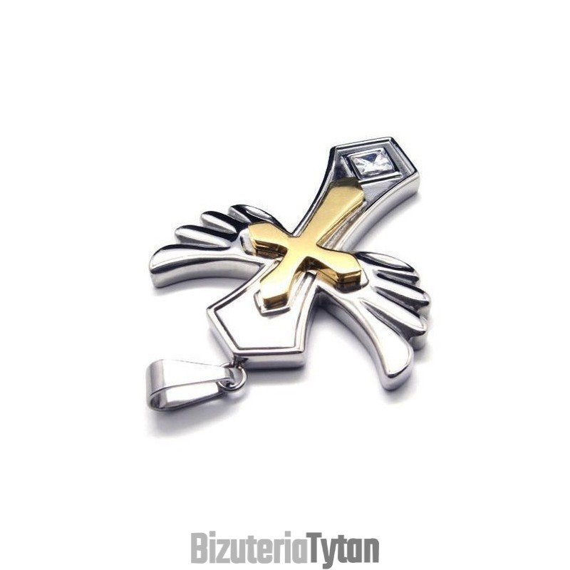 Wisiorek Ze Stali Tytanowej Angle Wing Golden Cross, Łańcuszek Gratis