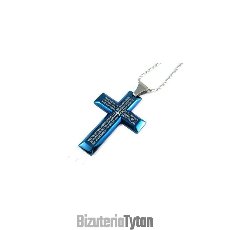 Mężczyzna Niebieski Krzyż Czysty Tytan Wisiorek Prezent Mężczyzna Niebieski Krzyż Czysty Tytan Wisiorek Prezent