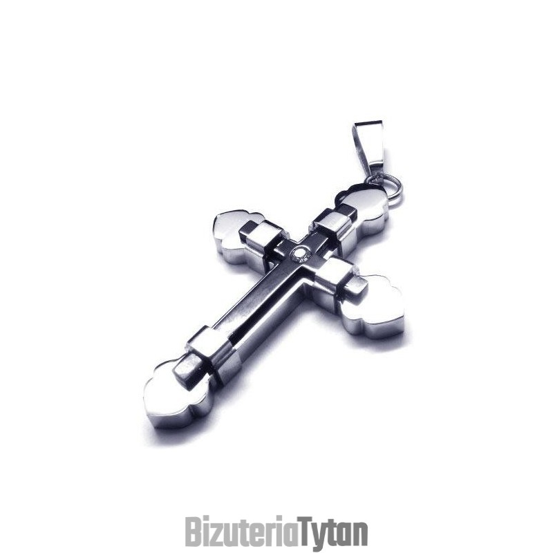 Męski Czarny Srebrny Naszyjnik Z Czystego Tytanu Z Krzyżem Męski Czarny Srebrny Naszyjnik Z Czystego Tytanu Z Krzyżem