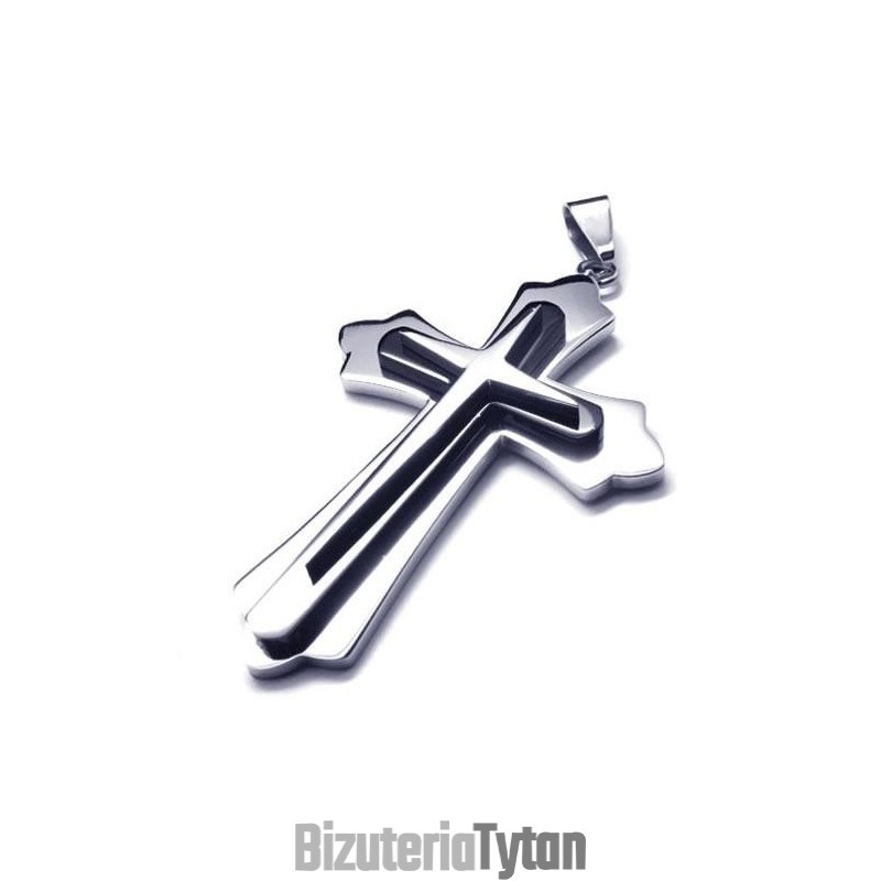 Męski Czarny Srebrny Naszyjnik Z Czystego Tytanu Z Krzyżem