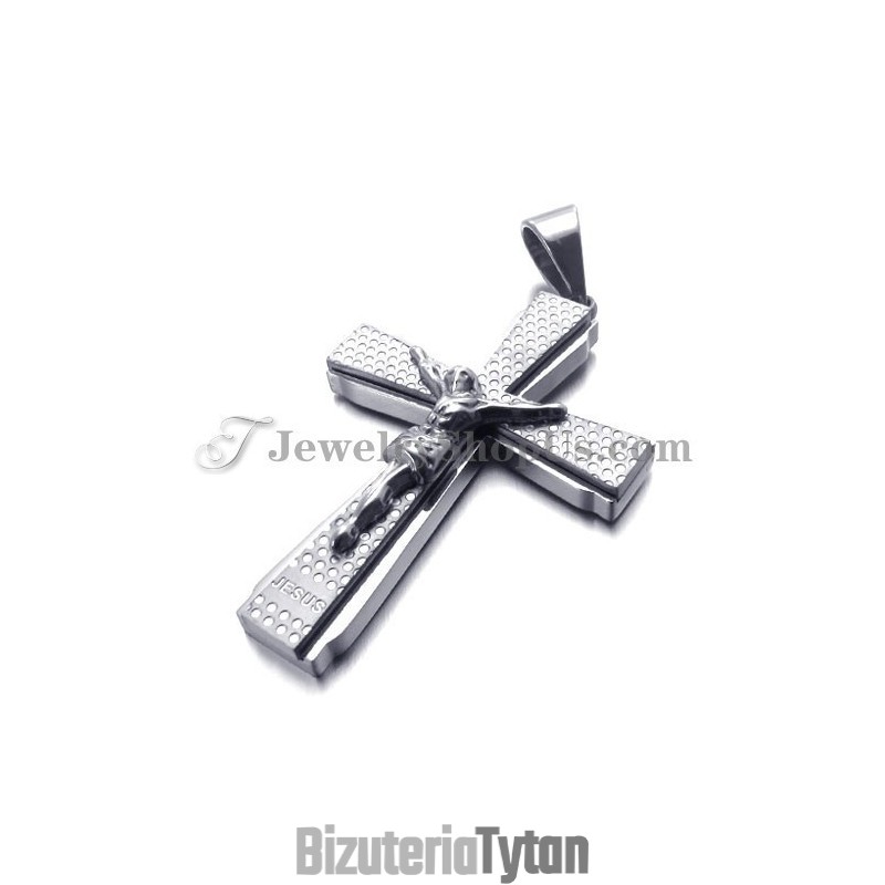 Elegancki Tytanowy Krzyż Wisiorek Jusus