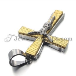 Elegancki Tytanowy Złoty Krzyż Wisiorek Jusus
