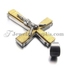 Elegancki Tytanowy Złoty Krzyż Wisiorek Jusus