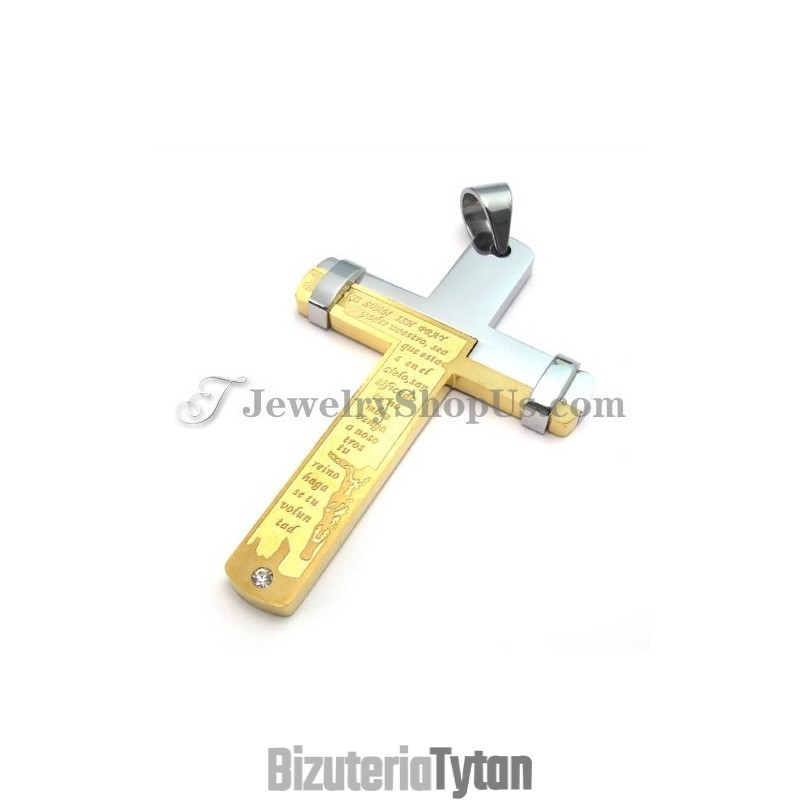 Elegancki Złoty Krzyżyk Z Tytanu Z Kryształkami Elegancki Złoty Krzyżyk Z Tytanu Z Kryształkami