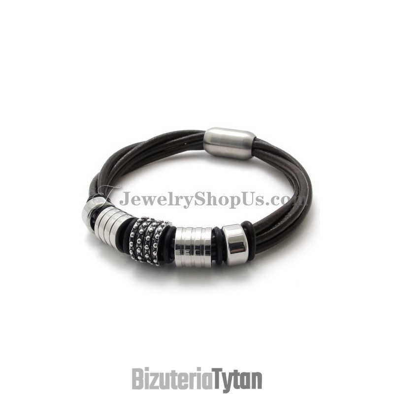 Elegancka Brązowa Skóra Z Bransoletą Z Tytanu Elegancka Brązowa Skóra Z Bransoletą Z Tytanu