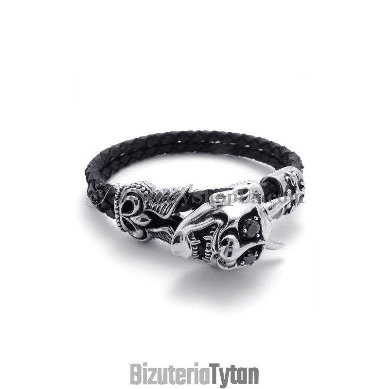 Modna Czarna Skóra Z Bransoletą Z Tytanu Modna Czarna Skóra Z Bransoletą Z Tytanu