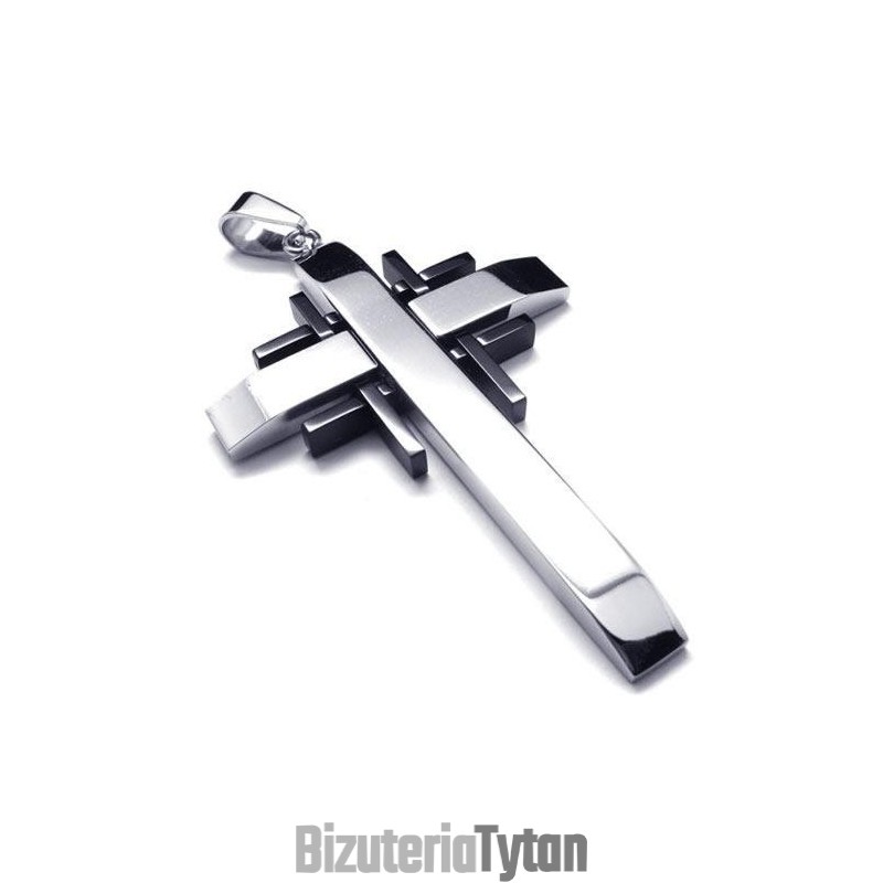 Męski Czarny Srebrny Naszyjnik Z Czystego Tytanu Z Krzyżem Męski Czarny Srebrny Naszyjnik Z Czystego Tytanu Z Krzyżem