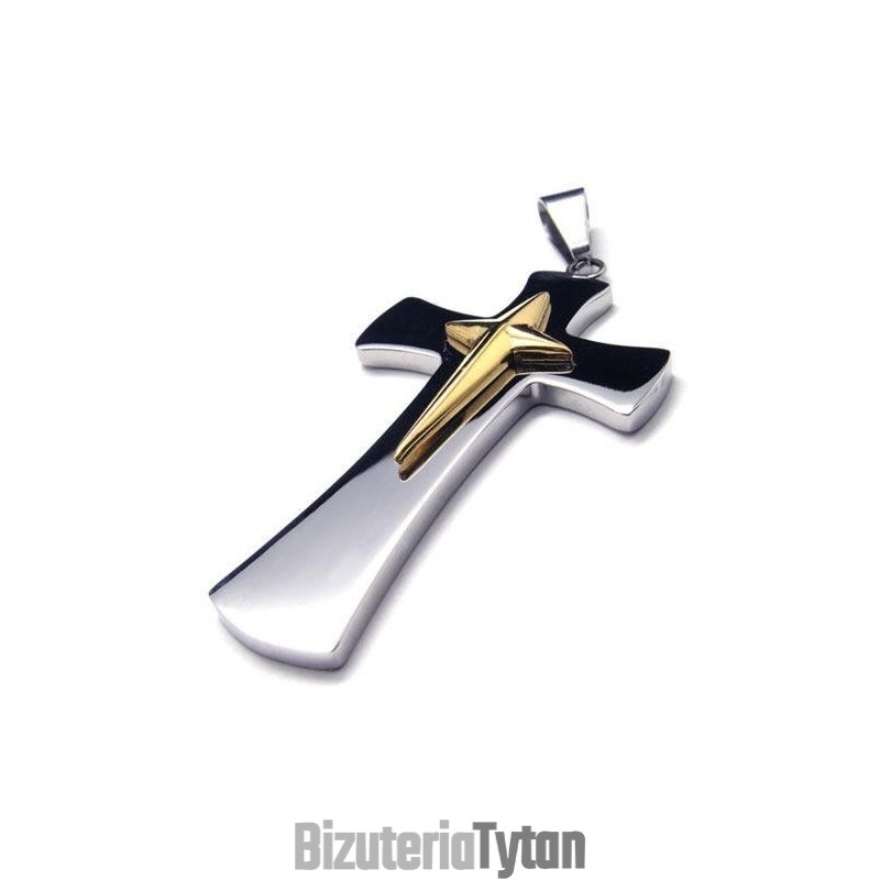 Męski Srebrny Złoty Naszyjnik Z Krzyżem Z Czystego Tytanu Męski Srebrny Złoty Naszyjnik Z Krzyżem Z Czystego Tytanu