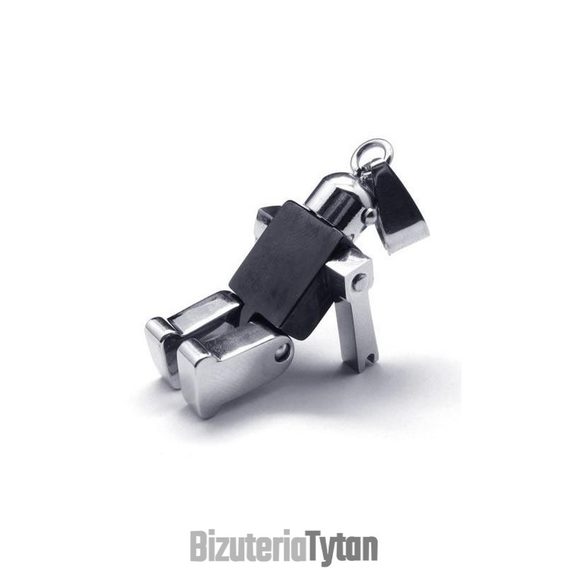 Męski Czarny Srebrny Naszyjnik Z Robotem Z Czystego Tytanu Męski Czarny Srebrny Naszyjnik Z Robotem Z Czystego Tytanu