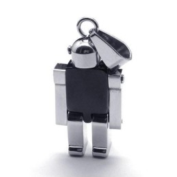 Męski Czarny Srebrny Naszyjnik Z Robotem Z Czystego Tytanu
